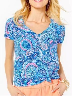 NWT Lilly Pulitzer Etta V Neck Blue Grotto Commotion In The Ocean